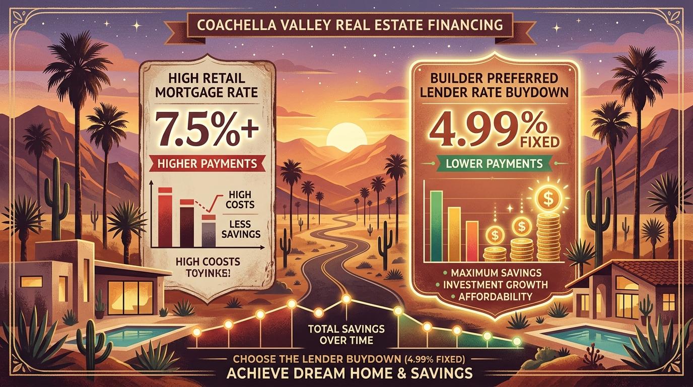 Artistic financial concept illustration comparing high retail mortgage rates with builder preferred lender rate buydowns